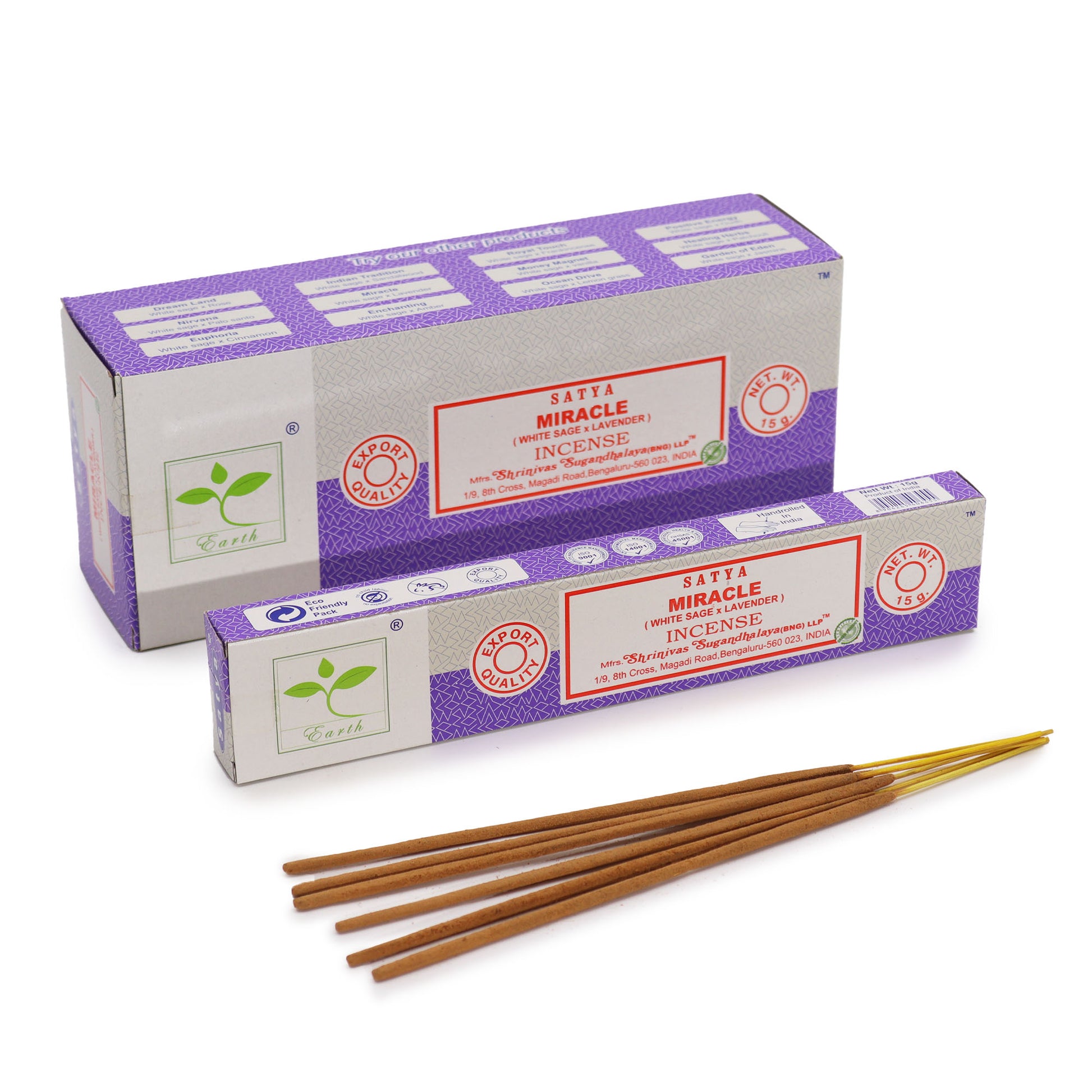 Satya Miracle incense 15g – White Sage and Lavender masala sticks from India

