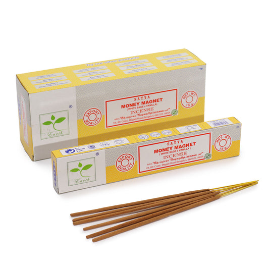 Satya Money Magnet incense 15g – White Sage and Vanilla masala sticks from India

