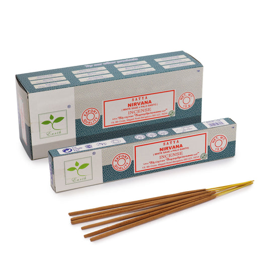 Satya Nirvana incense 15g – White Sage and Palo Santo masala sticks from India


