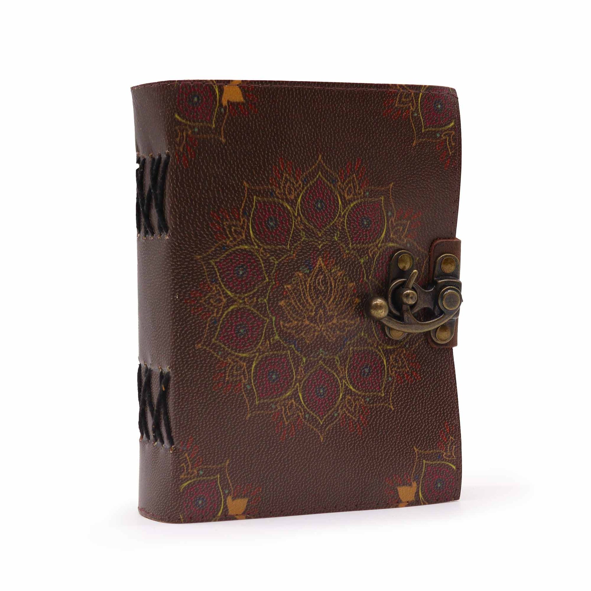 Leather Lotus Mandala Notebook with clasp and deckle-edge pages – 13x18cm

