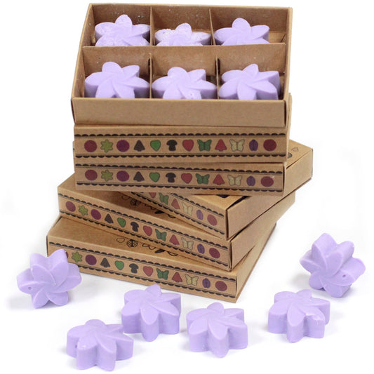 Box of 6 lavender soy wax melts – large luxury melts in cardboard divider packaging

