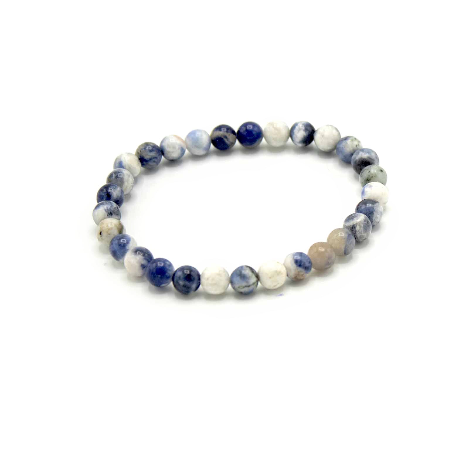 Sodalite gemstone manifestation bracelet with deep blue marbled beads, symbolising truth, clarity, and authentic communication.

