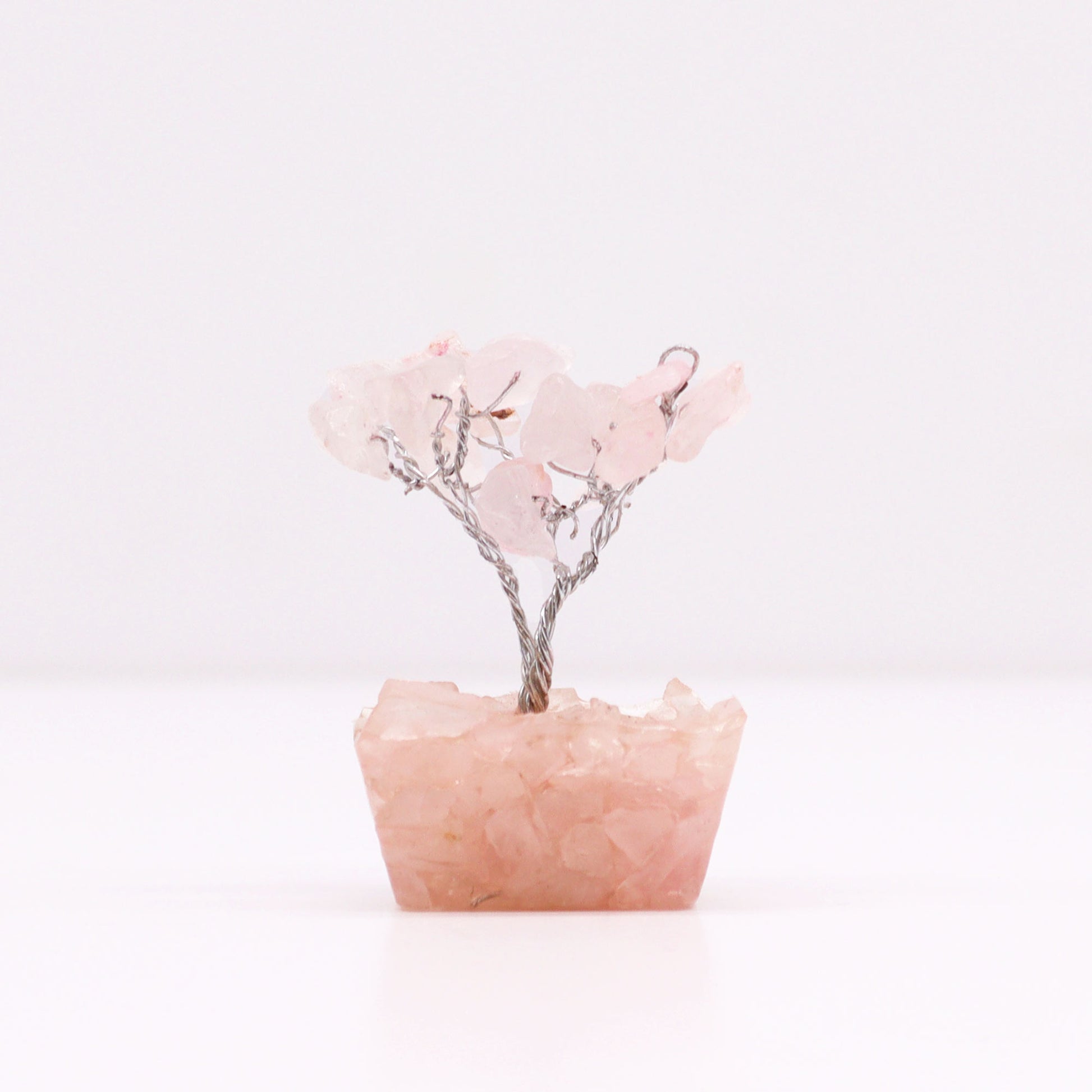Mini Rose Quartz crystal tree on orgonite base – 6cm high with 15 healing crystals