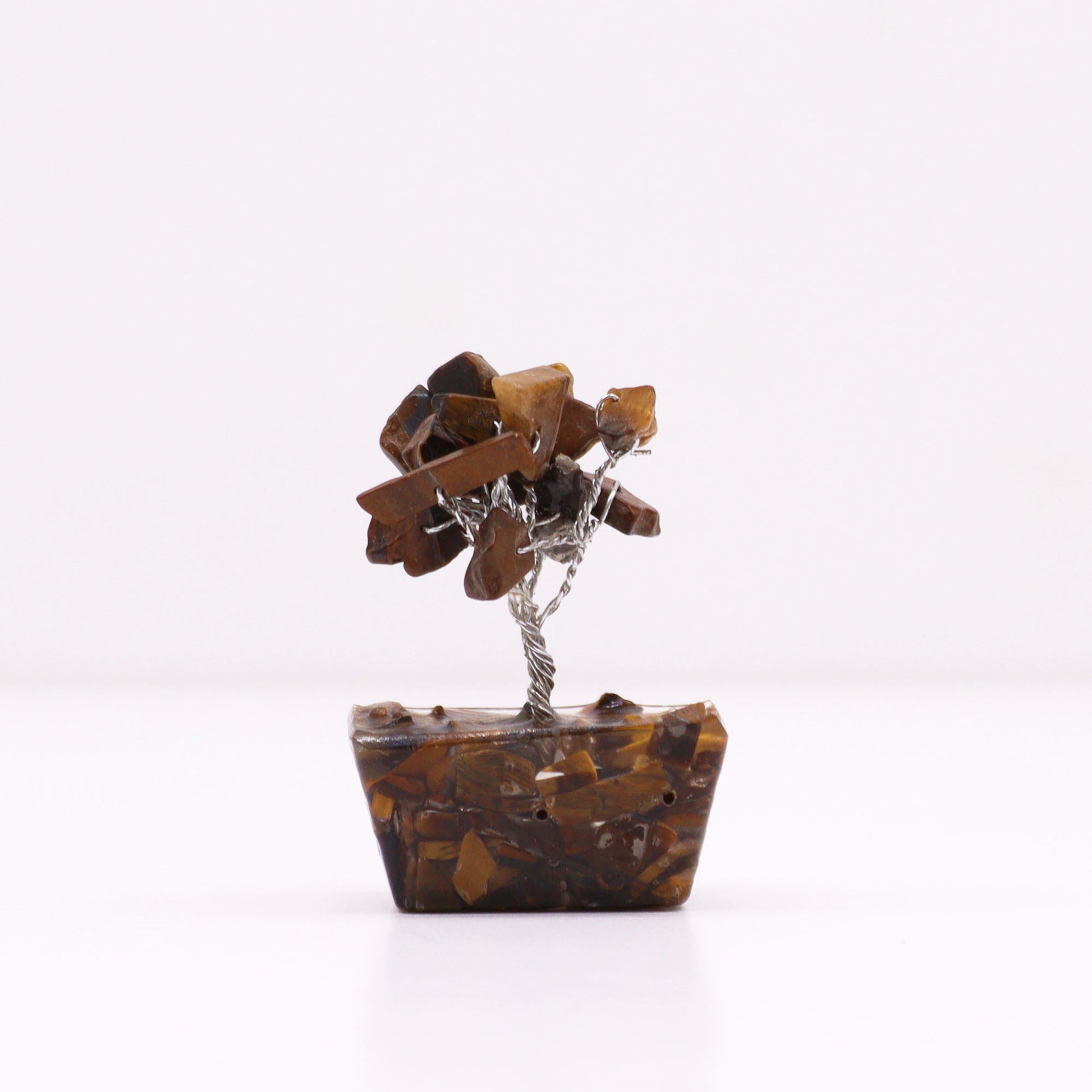 Mini Tiger's Eye crystal tree on orgonite base – 6cm high with 15 healing crystals