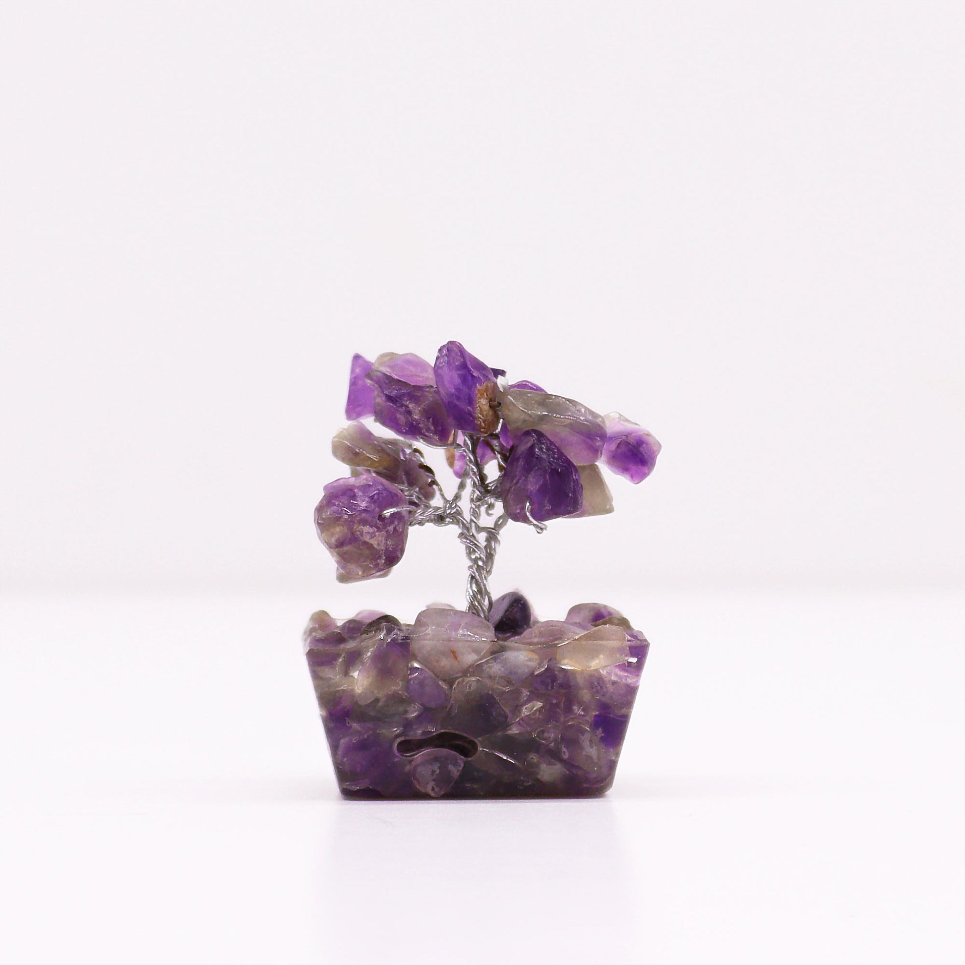 Mini Amethyst crystal tree on orgonite base – 6cm high with 15 healing crystals