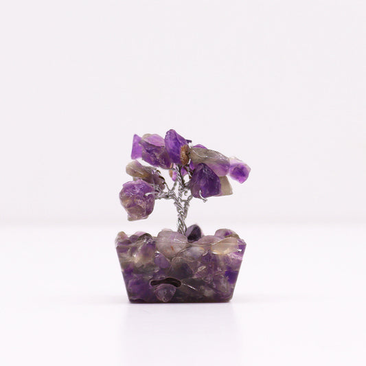 Mini Amethyst crystal tree on orgonite base – 6cm high with 15 healing crystals