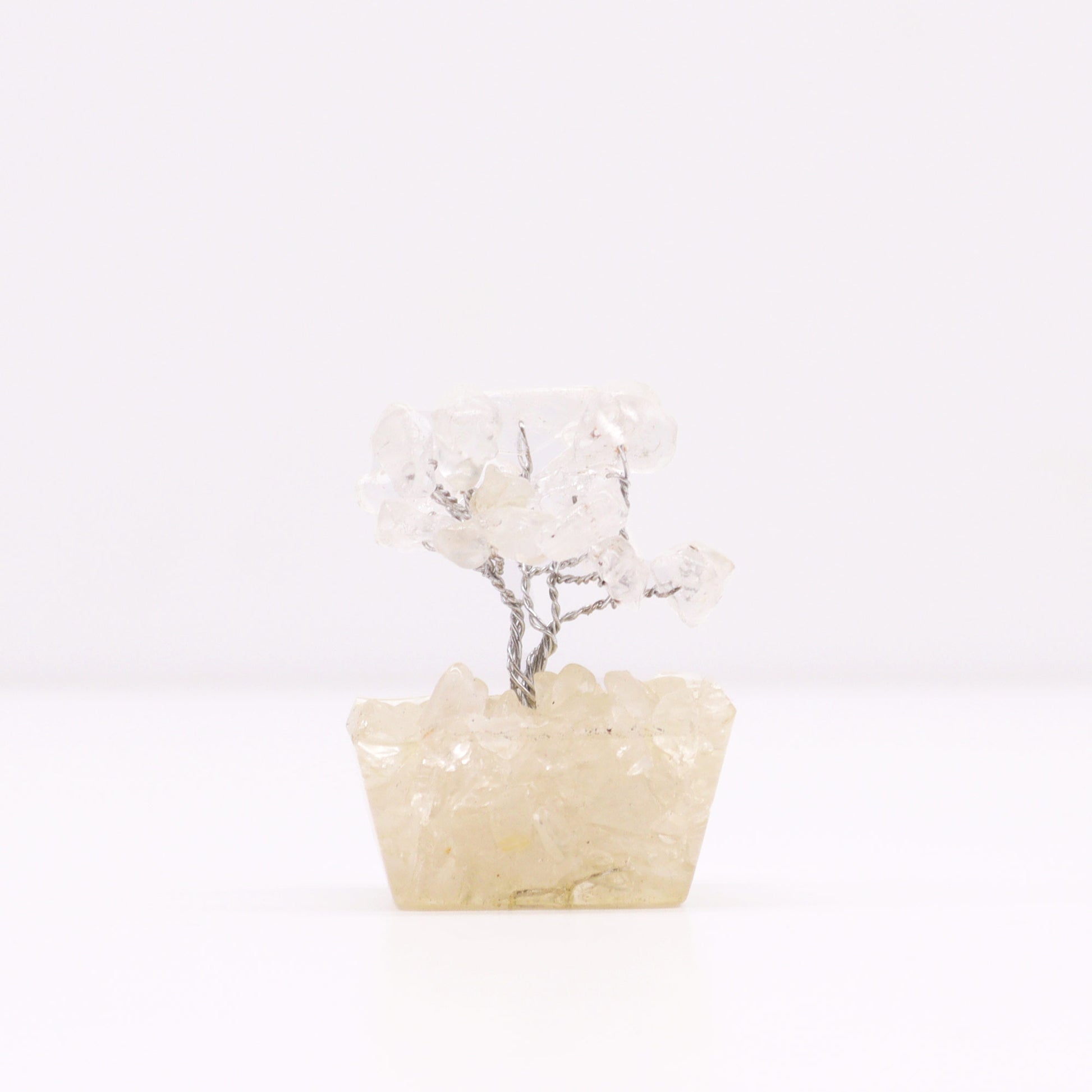Mini Rock Quartz crystal tree on orgonite base – 6cm high with 15 healing crystals