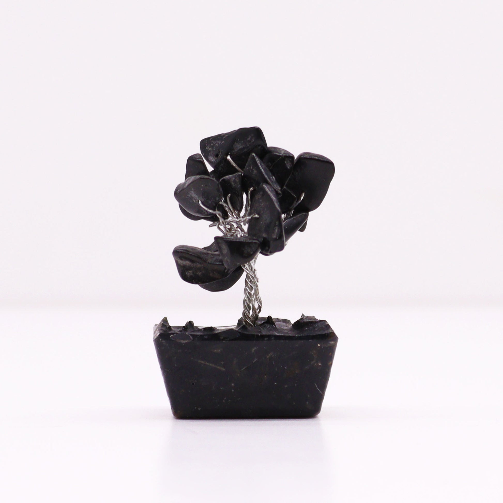 Mini Black Agate crystal tree on orgonite base – 6cm high with 15 healing crystals