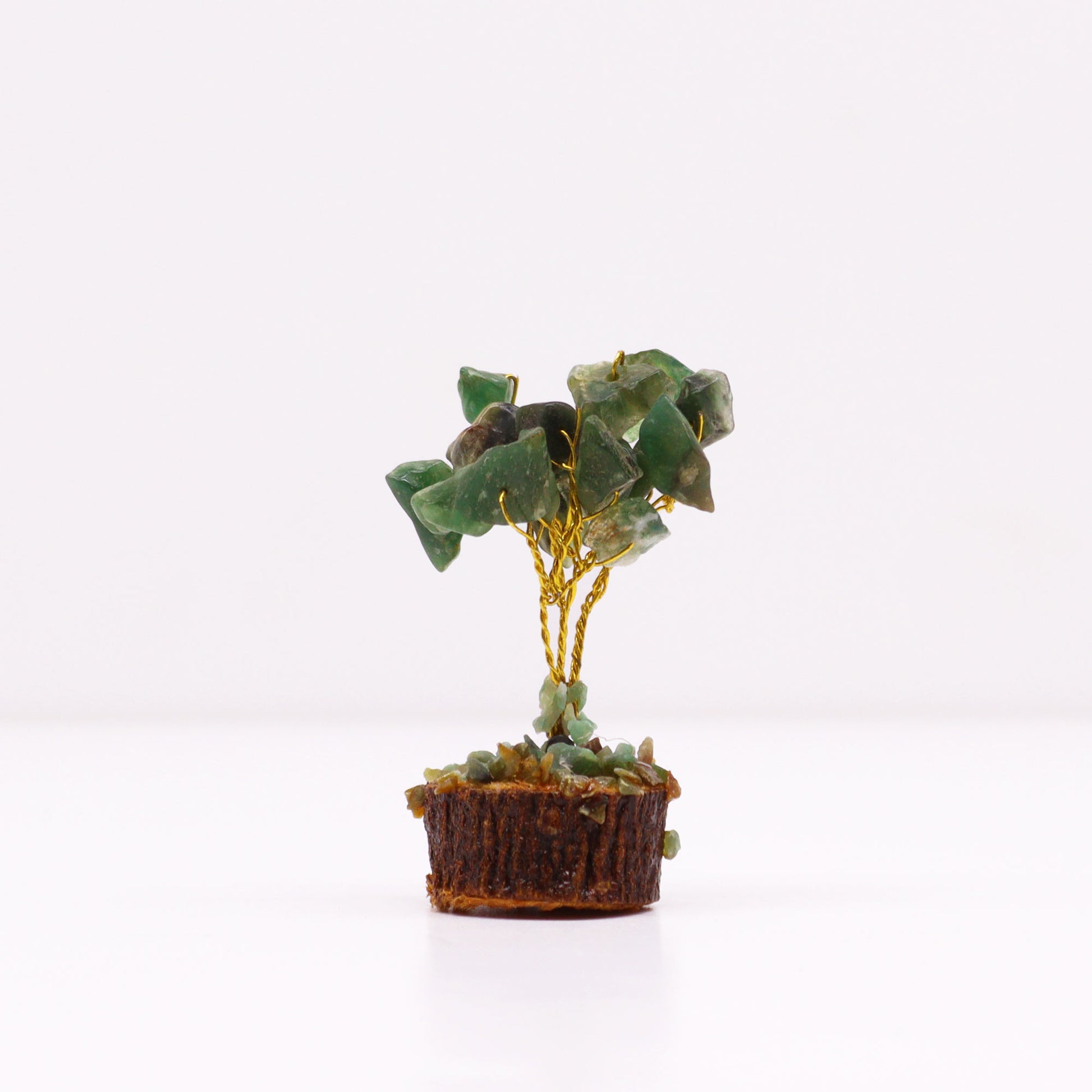 Mini Green Aventurine crystal tree on natural wood base – 6cm high with 15 healing crystals