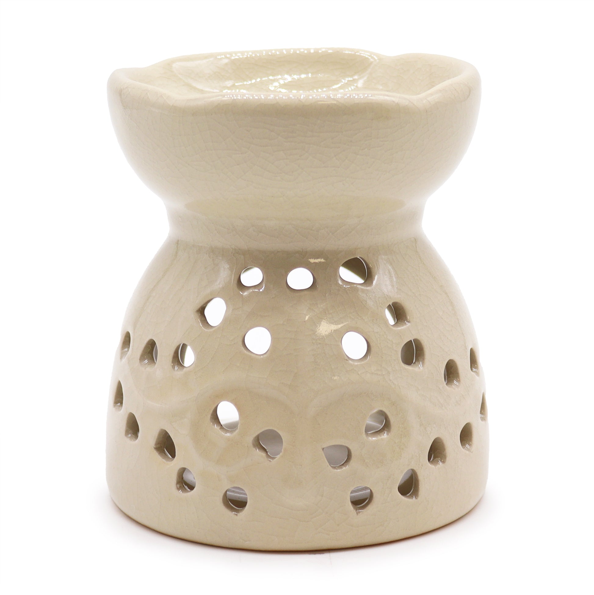 Ivory ceramic oil burner with Tree of Life cutouts