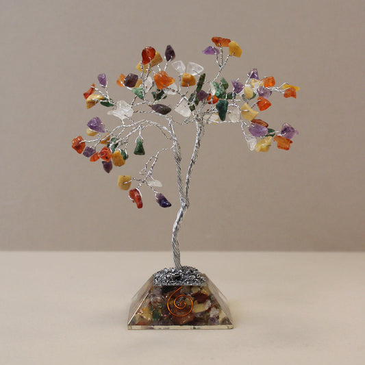 Mixed crystal tree with orgonite base – handmade with 80 stones of natural crystals