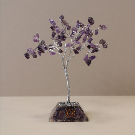 Amethyst crystal tree with orgonite base – handmade with 80 stones of natural crystals