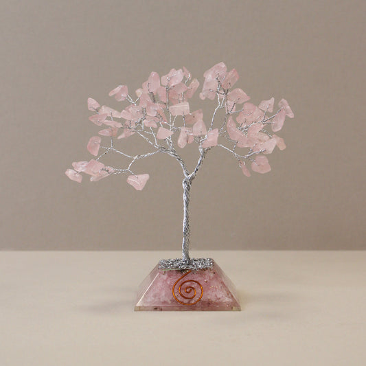 Rose Quartz crystal tree with orgonite base – handmade with 80 stones of natural crystals