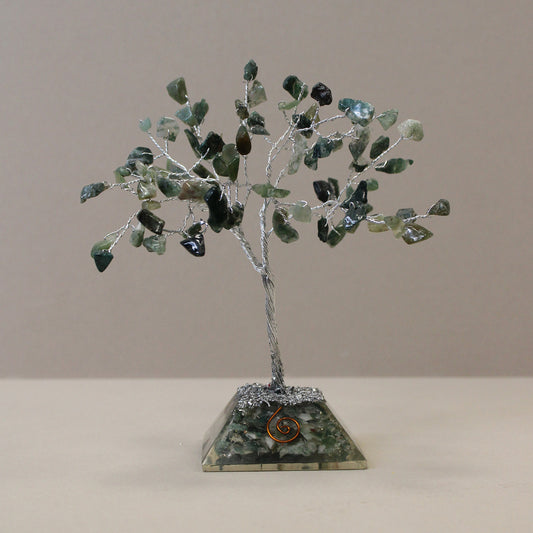 Moss Agate crystal tree with orgonite base – handmade with 80 stones of natural crystals