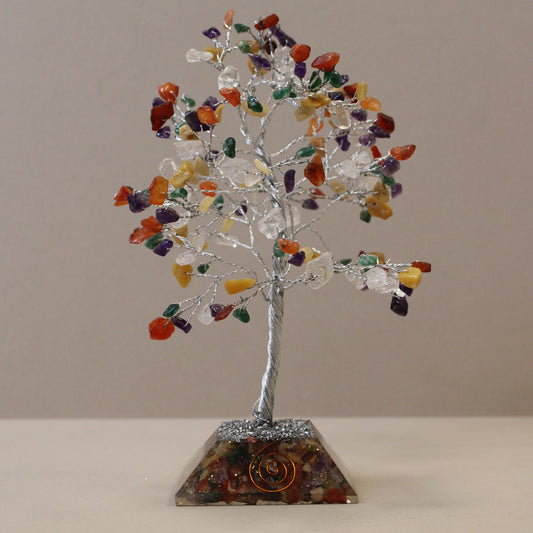 Mixed crystal tree with orgonite base – handmade with 160 stones of natural crystals