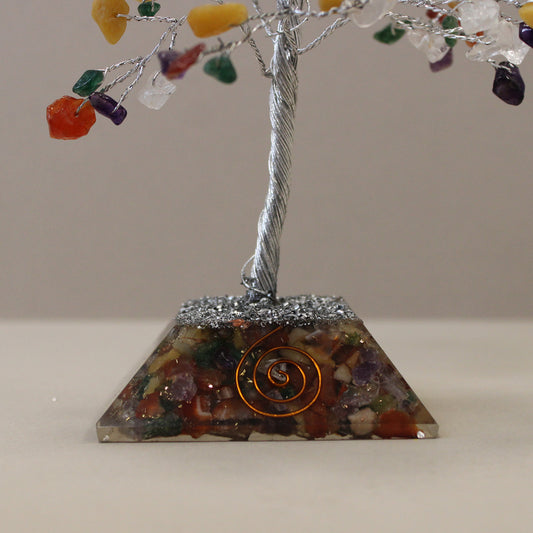 Mixed crystal tree with orgonite base – handmade with 160 stones of natural crystals