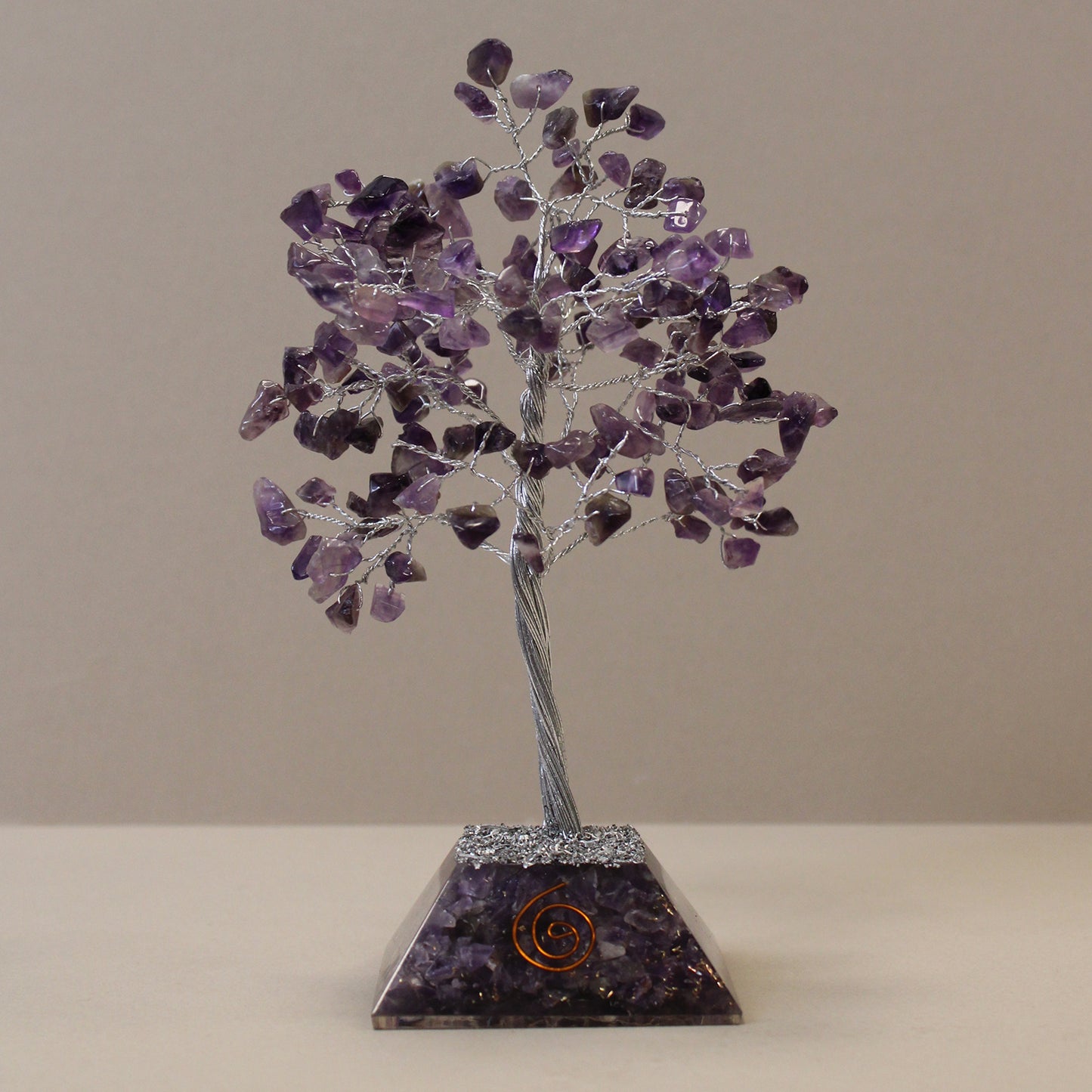 Amethyst crystal tree with orgonite base – handmade with 160 stones of natural crystals