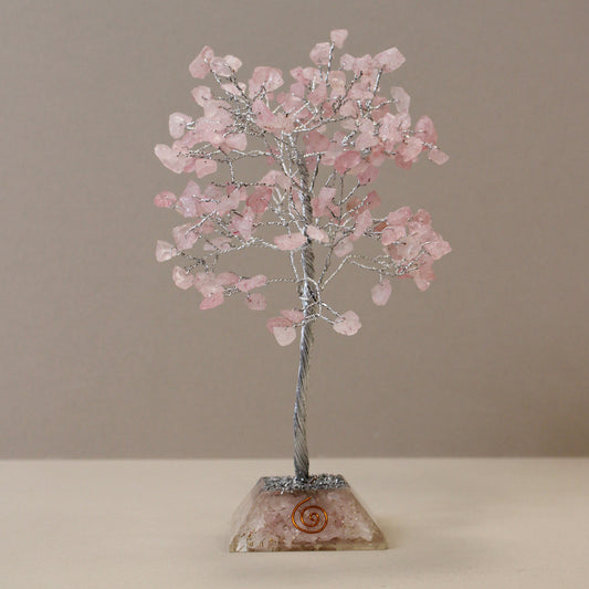 Rose Quartz crystal tree with orgonite base – handmade with 160 stones of natural crystals