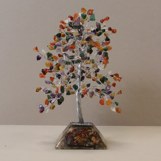 Mixed crystal tree with orgonite base – handmade with 320 stones of natural crystals