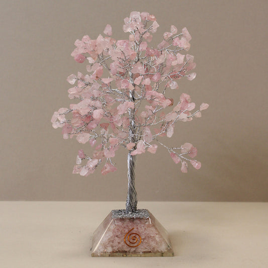 Rose Quartz crystal tree with orgonite base – handmade with 320 stones of natural crystals