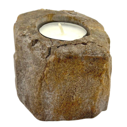 Single short petrified wood candle holder – rustic natural tea light holder