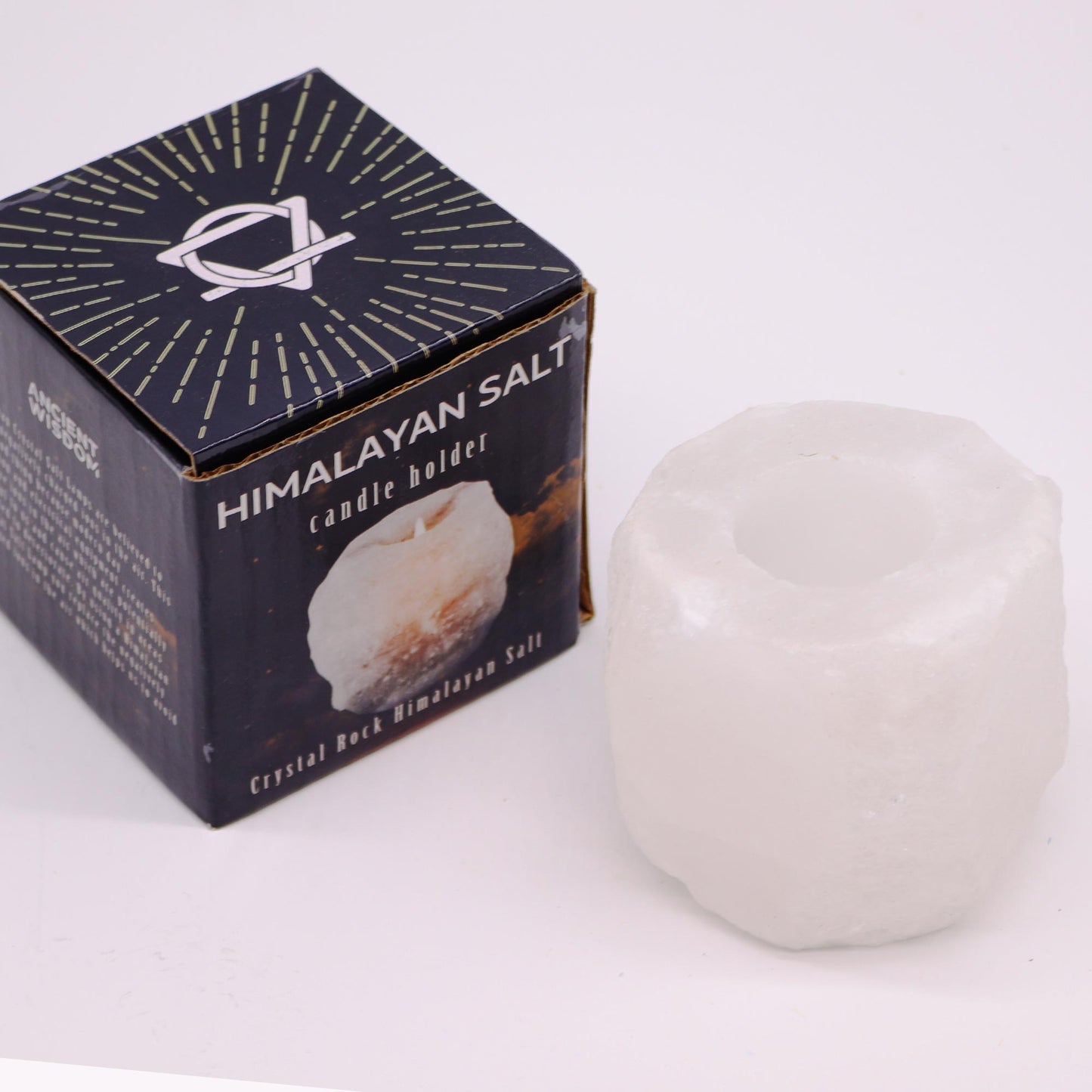White Himalayan salt candle holder – natural raw crystal, approx. 600–800g