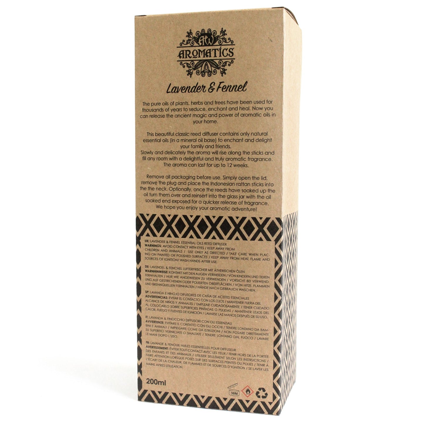 Reed diffuser with Lavender & Fennel essential oils – 200ml bottle in gift box

