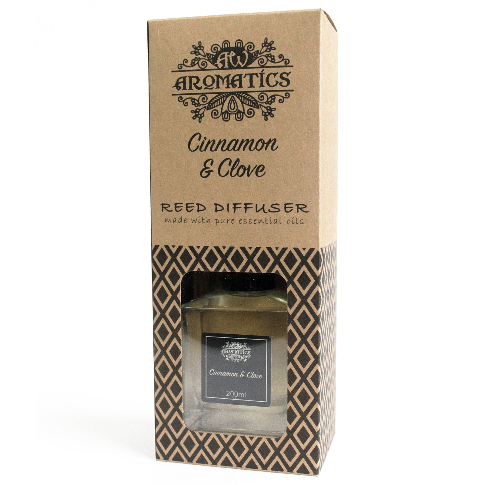 Reed diffuser with Cinnamon & Clove essential oils – 200ml warm spice scent in gift box

