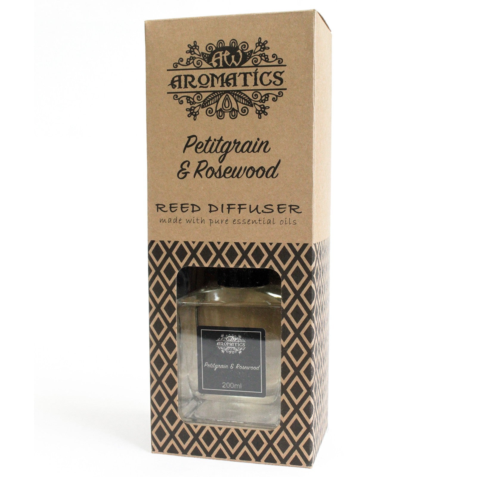 200ml reed diffuser with Petitgrain and Rosewood essential oils in gift box

