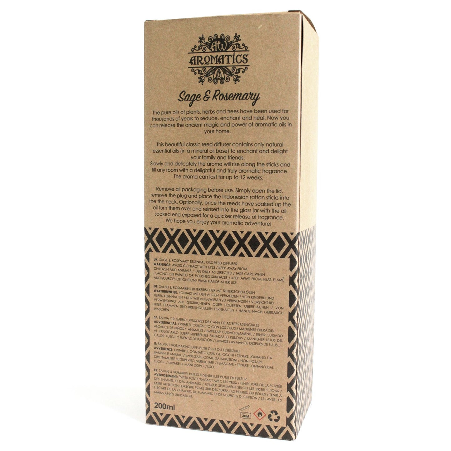 Reed diffuser 200ml with Sage and Rosemary essential oils in elegant gift box

