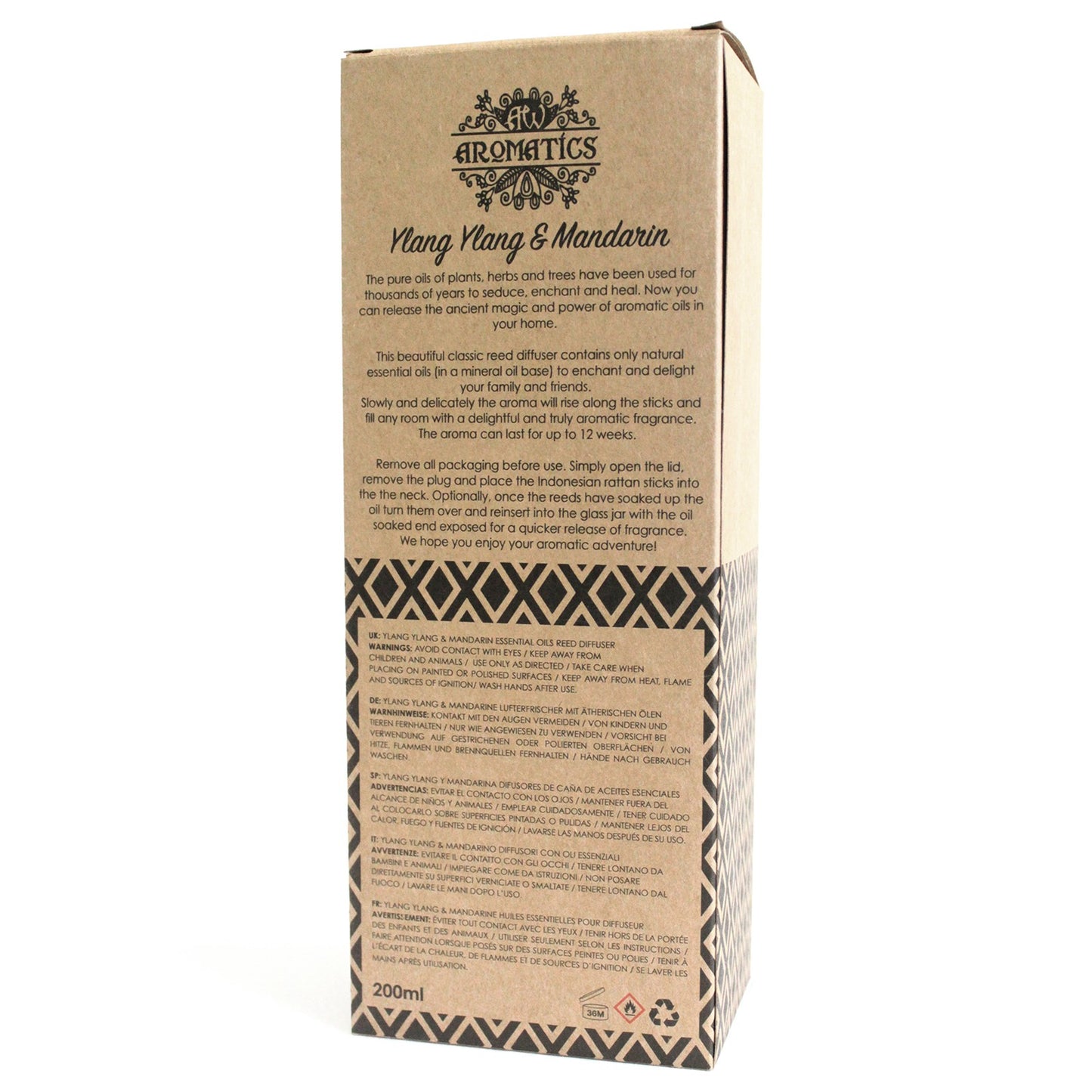 200ml reed diffuser with Ylang Ylang and Mandarin essential oils in a stylish gift box

