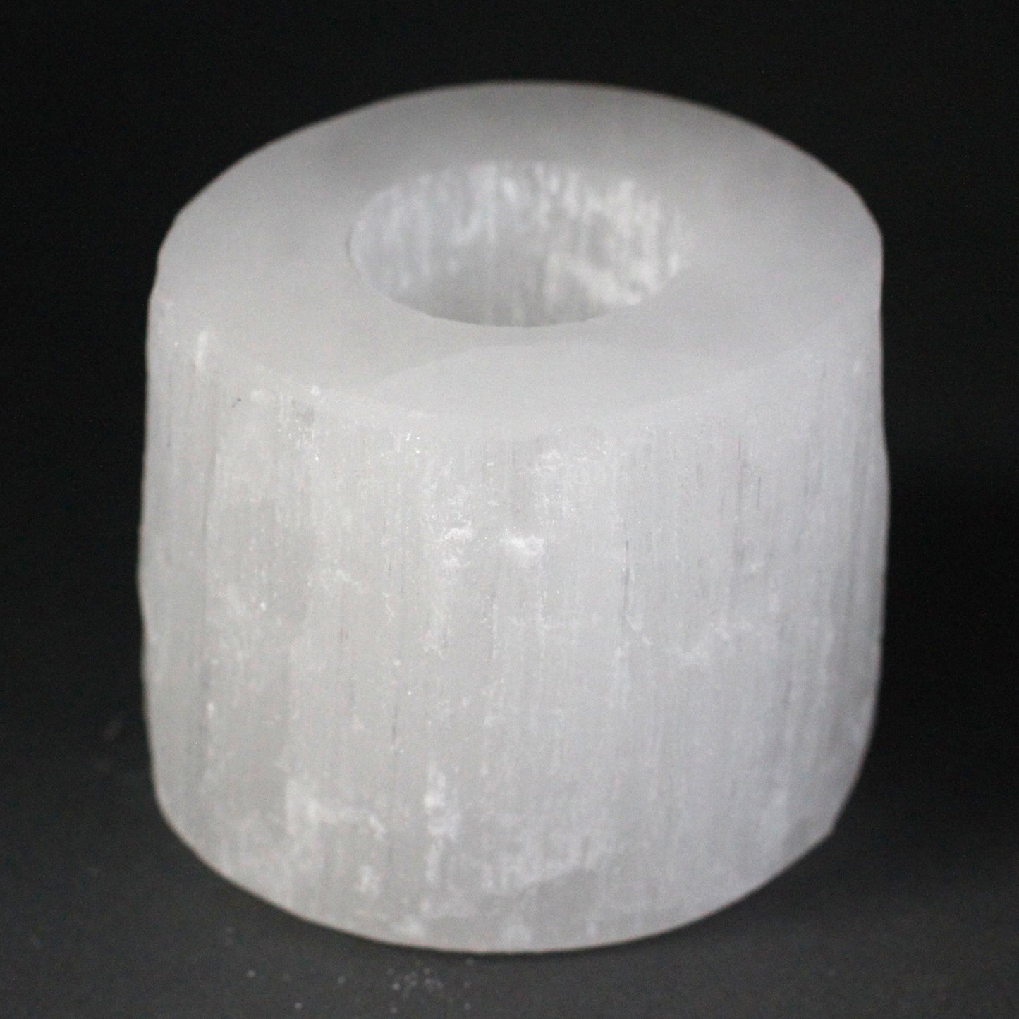 Selenite Cylinder Candle Holder – 8cm round polished crystal tea light holder