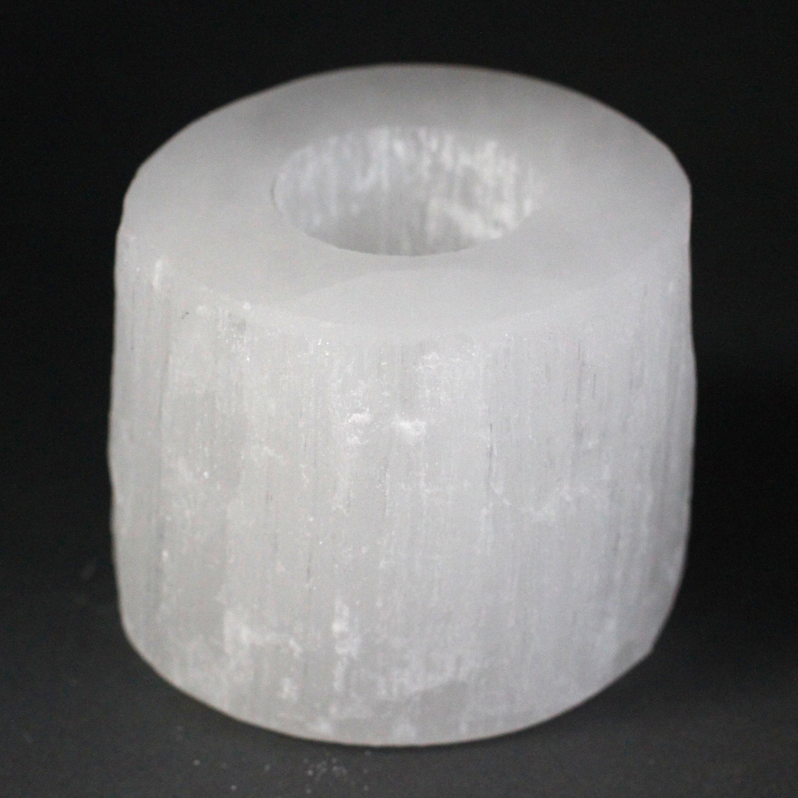 Selenite Cylinder Candle Holder – 8cm round polished crystal tea light holder