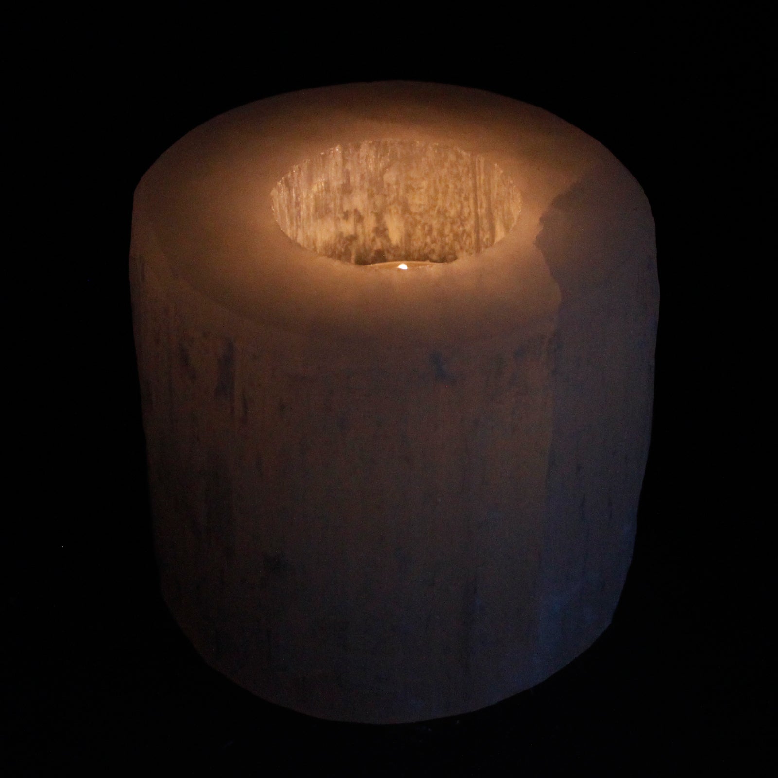Selenite Cylinder Candle Holder – 8cm round polished crystal tea light holder