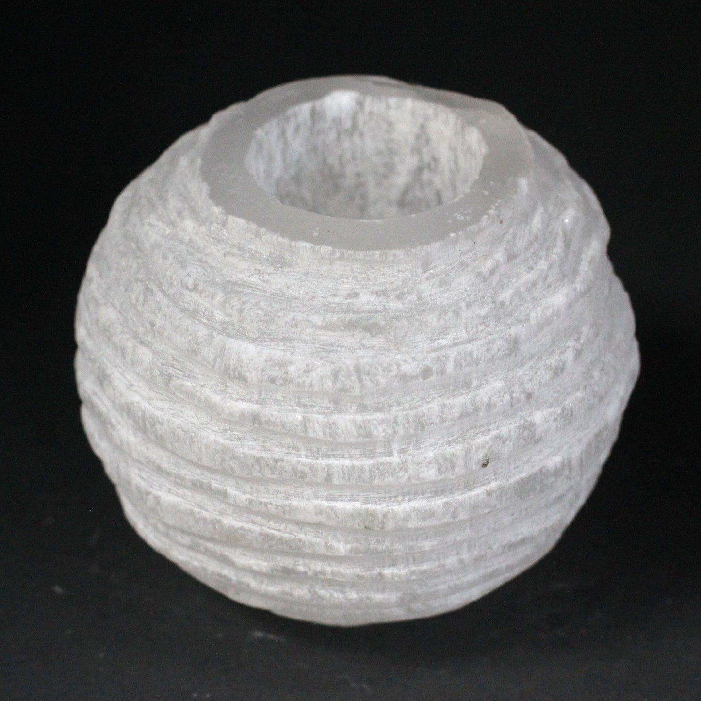 Selenite Snowball Candle Holder – 8cm rounded crystal tea light holder with textured ridges