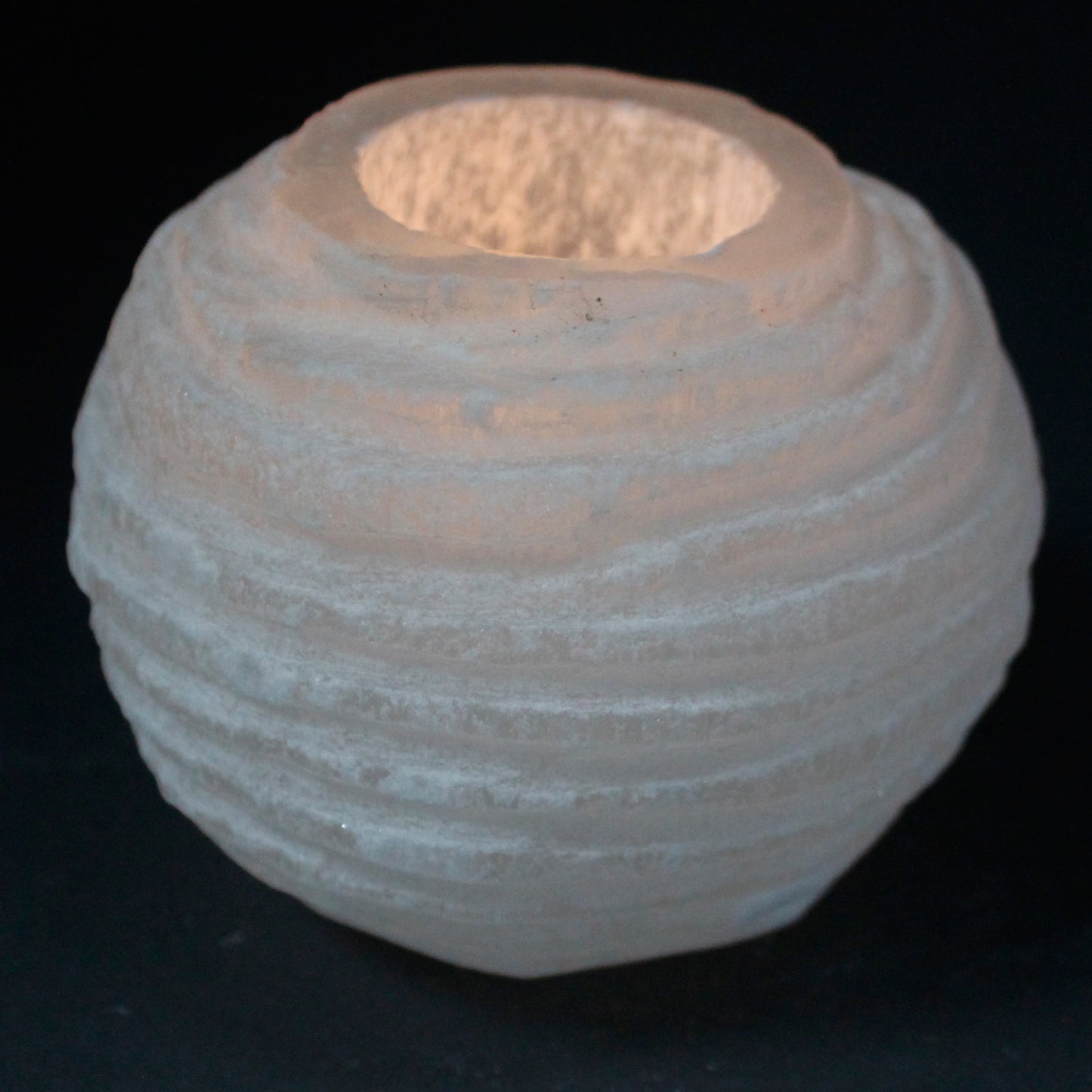 Selenite Snowball Candle Holder – 8cm rounded crystal tea light holder with textured ridges