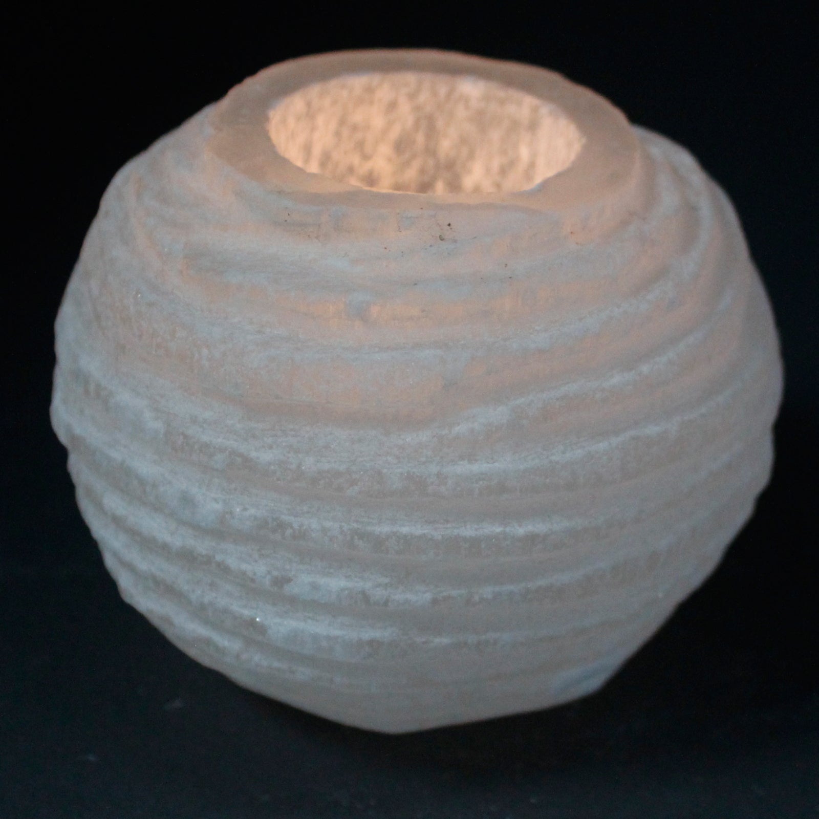 Selenite Snowball Candle Holder – 8cm rounded crystal tea light holder with textured ridges