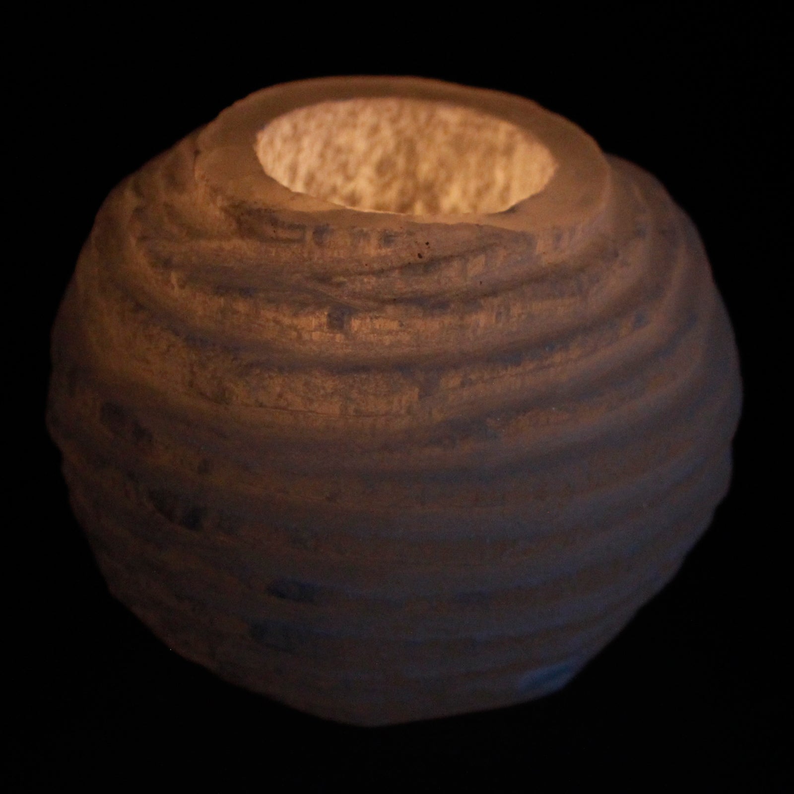 Selenite Snowball Candle Holder – 8cm rounded crystal tea light holder with textured ridges