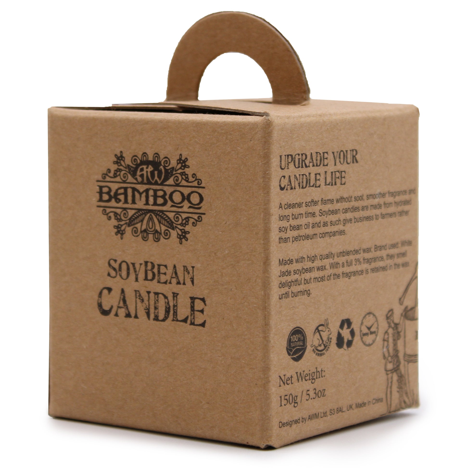 Soy wax candle in square jar – Vanilla Shortbread fragrance, brown gift box
