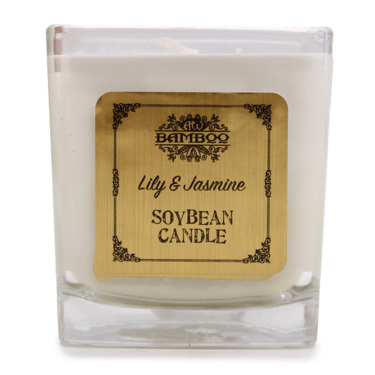 Soy wax candle in square jar – Lily & Jasmine fragrance

