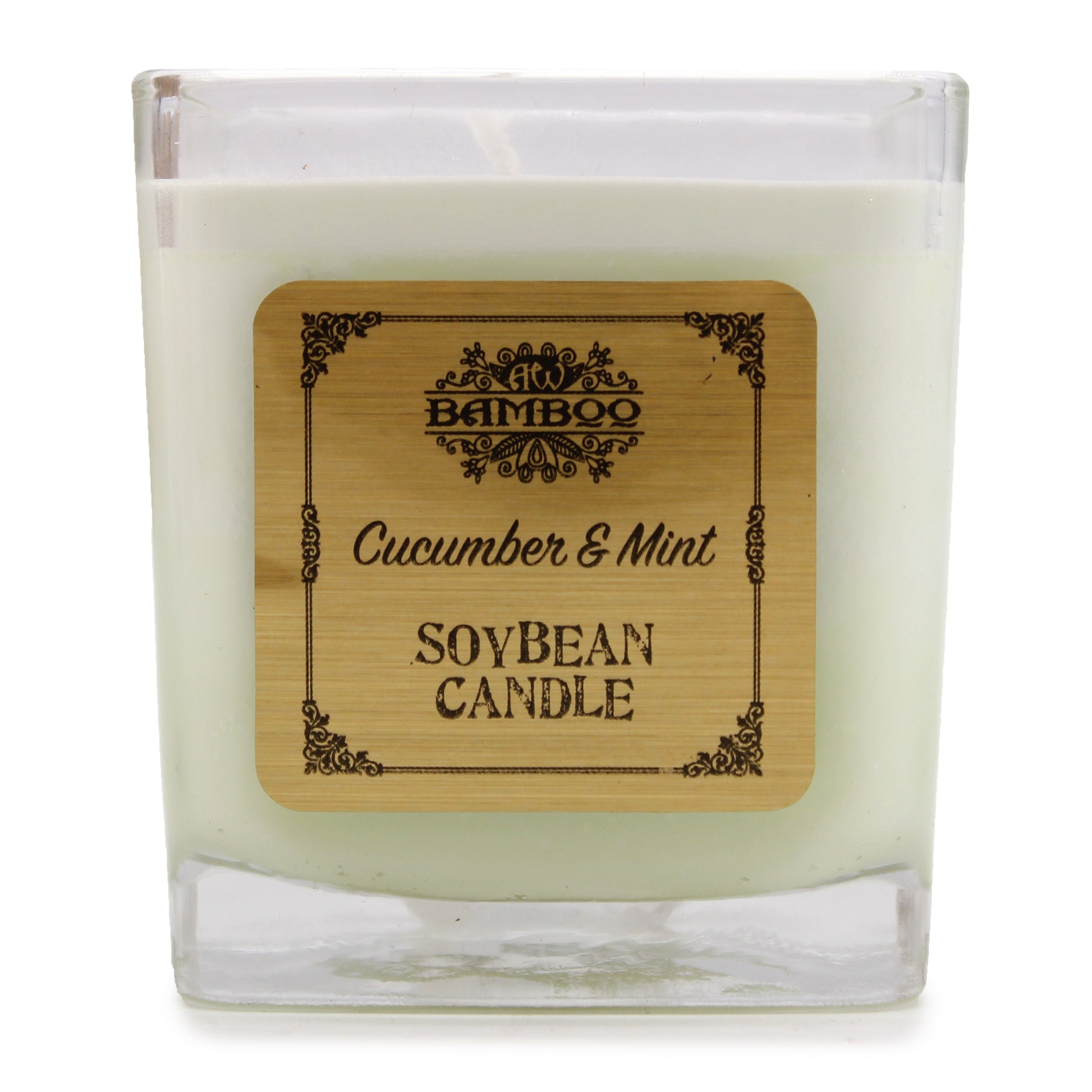 Soy wax candle in square jar – Cucumber & Mint fragrance

