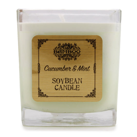 Soy wax candle in square jar – Cucumber & Mint fragrance

