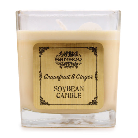 Soy wax candle in square jar – Grapefruit & Ginger fragrance

