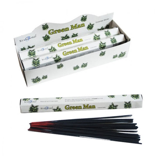 Stamford Premium Hex Incense Sticks – Green Man with cedar, pine, and grass fragrance box and sticks

