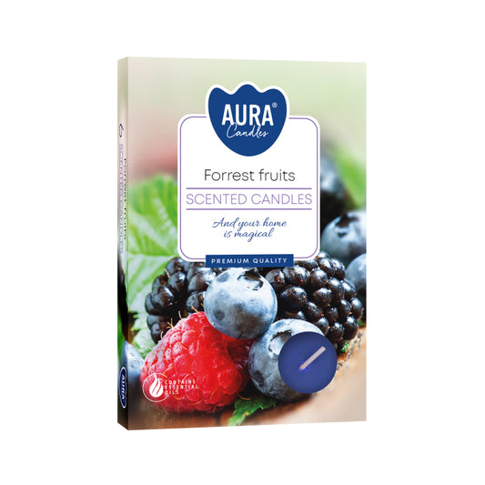 Box of 6 Forest Fruits scented tea lights – rich wild berry fragrance candles
