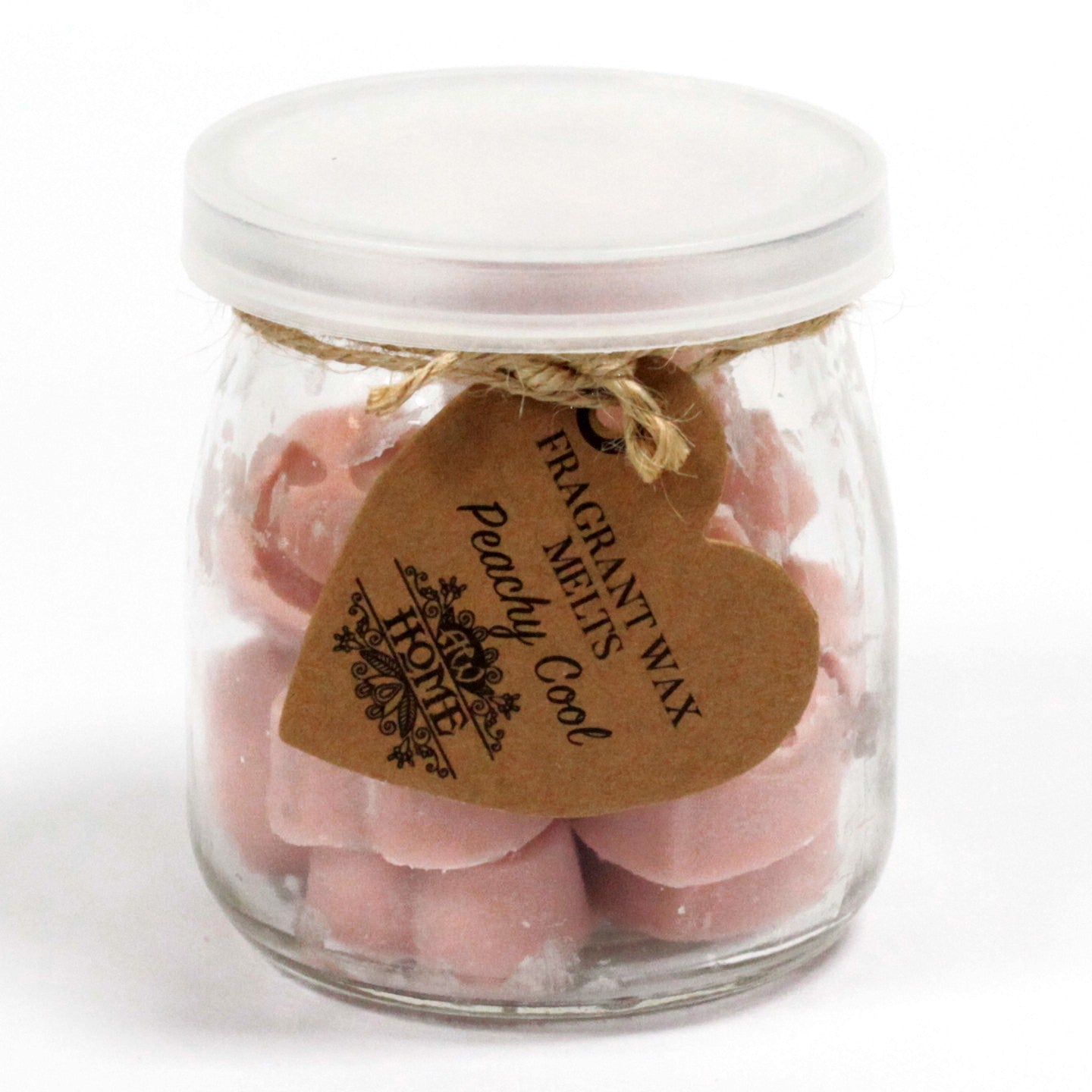 Peachy Cool soy wax melts – small hearts in reusable glass jar, approx. 16 melts



