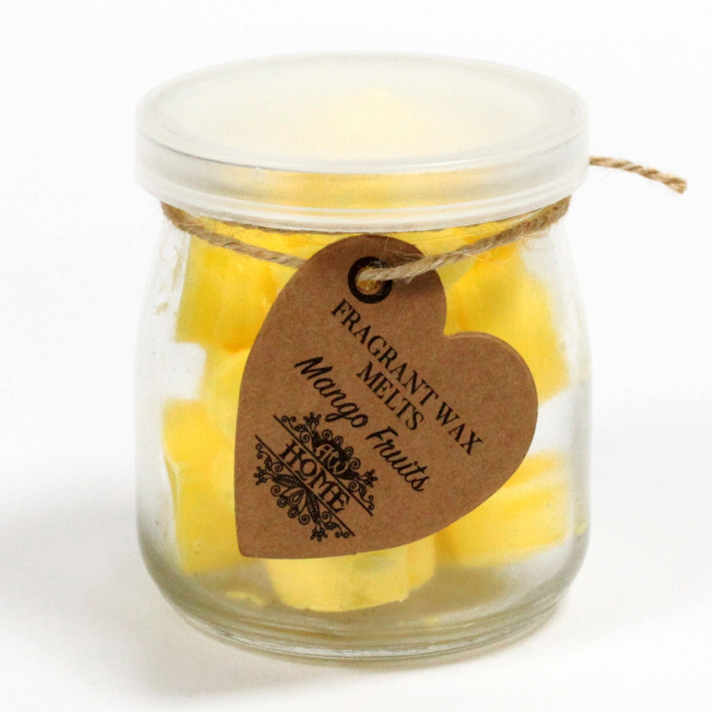 Mango Fruits soy wax melts – small hearts in reusable glass jar, approx. 16 melts


