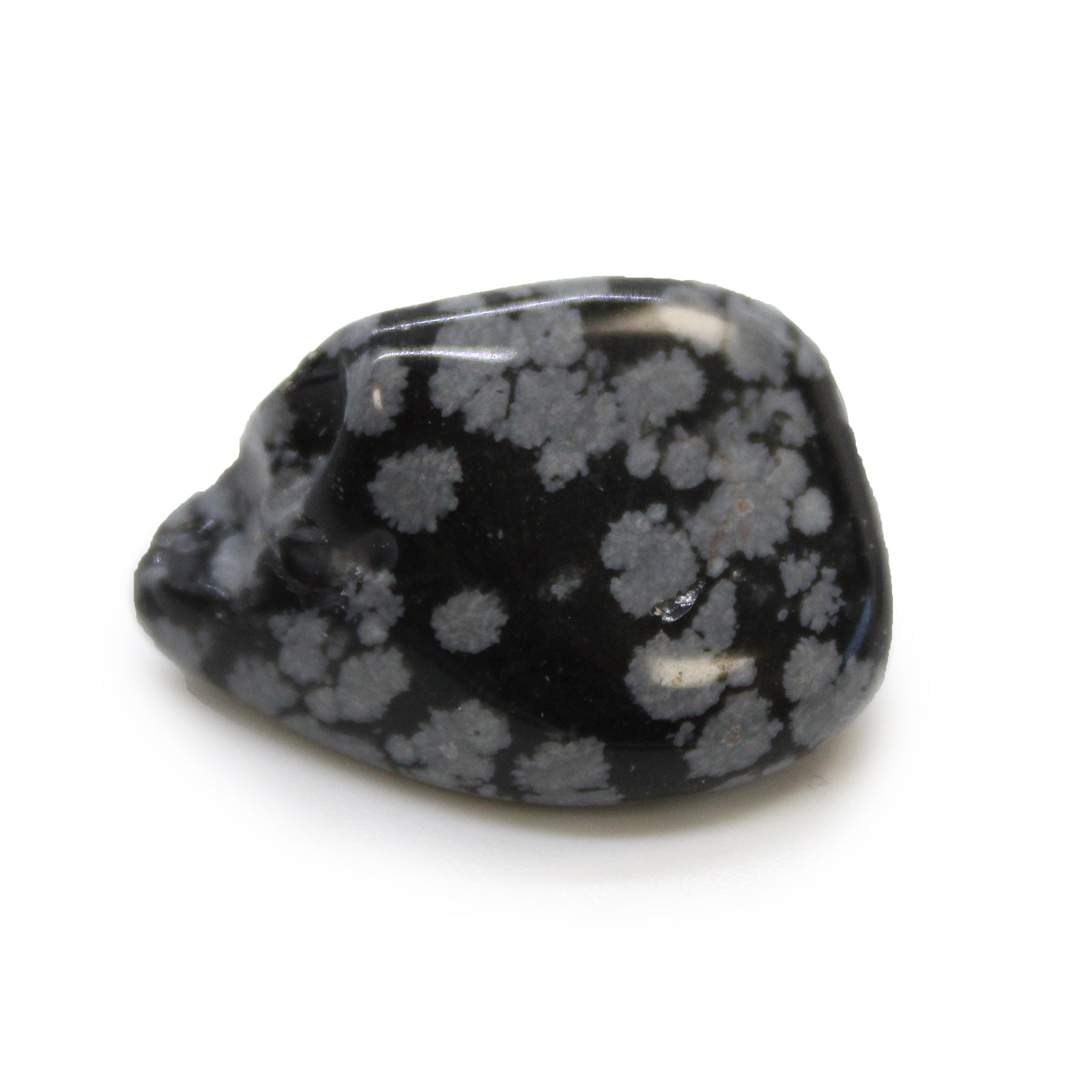 Large tumbled Snowflake Obsidian crystal – black stone with white patterns for balance and protection

