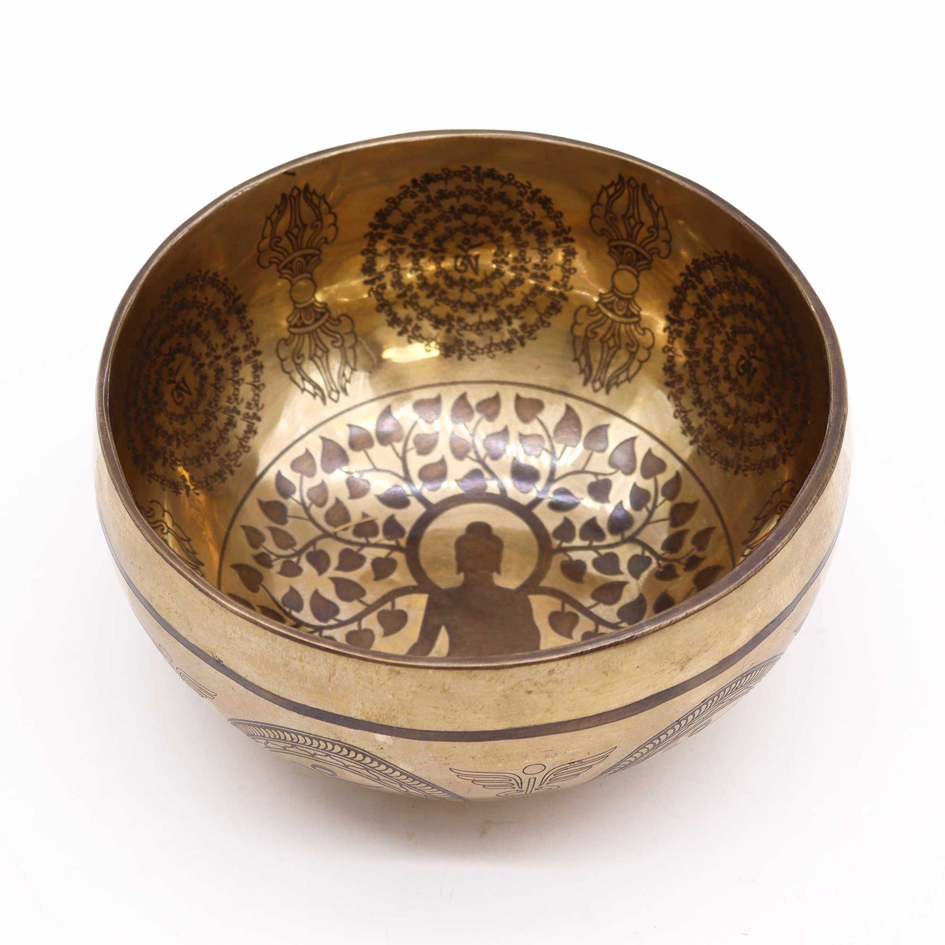 tibetan healing engraved singing bowl - bodhi tree buddha 16cm

