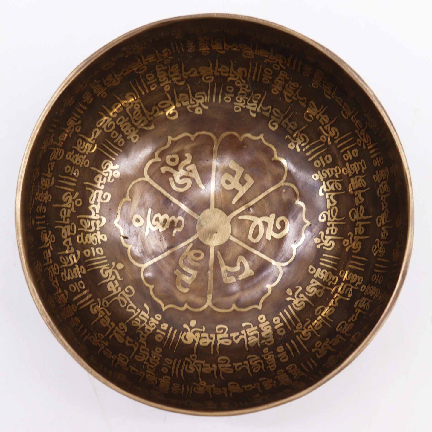 Tibetan Healing Singing Bowl - 16cm - Mantra Engraving and Lotus Design

